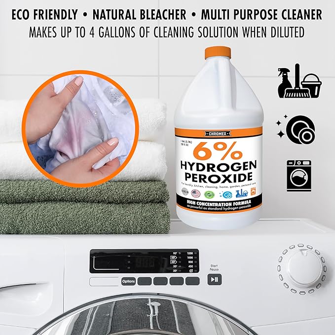 Chromex 6 Percent Hydrogen Peroxide Food Grade Home Kitchen Bath Cleaner Laundry Whitening (128 fl oz (Pack of 1))