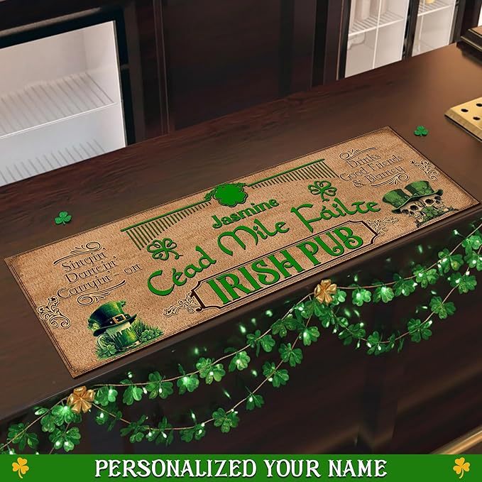 THUYPT Personalized Irish Bar Mat St Patrick's Day Decorations Kitchen Counter Irish Bar Dish Drying Mat Patrick's Lucky Shamrock Quick Drying Spill Mats (09)