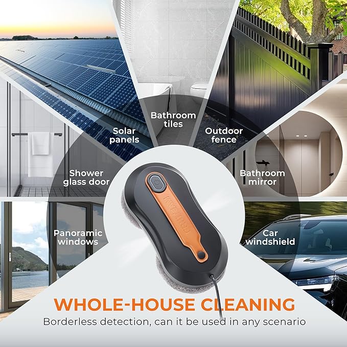 FRUITEAM Window Cleaning Robot with Dual Water Spray APP and Remote Control Automatic Window Cleaner with Leather Belt for Frame Glass Triple Safety System Smart Path Detection