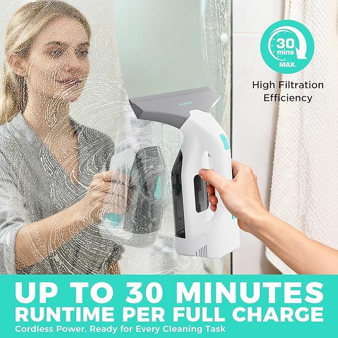 HAUSHOF Electric Window Vacuum Squeegee 11 Vacuum Squeegee Cordless Cleaner Tool Set Window Vac with 300ml Spray Bottle &amp 100ml Water Tank for Mirror Countertop Showers