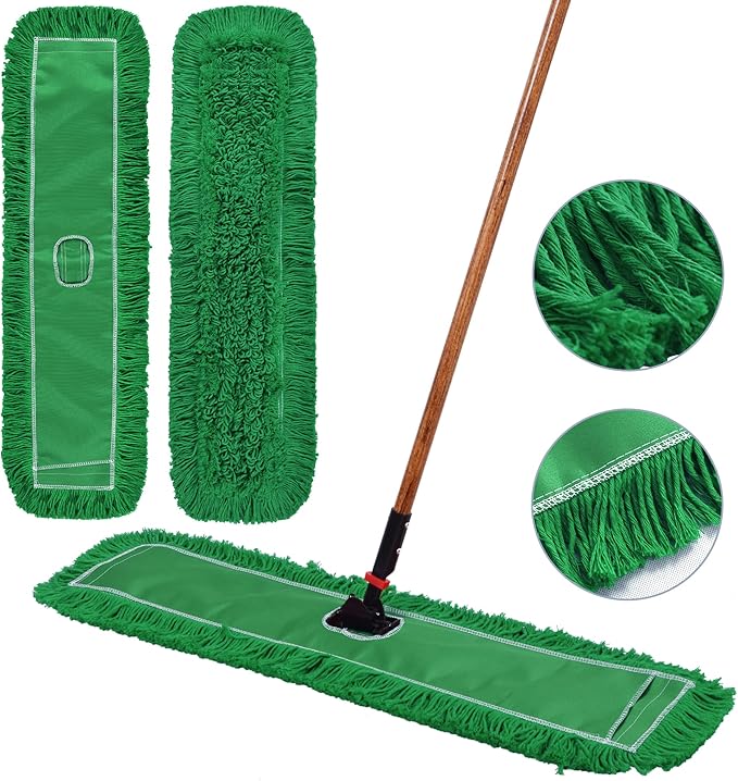 Matthew Cleaning 36'' Industrial Strength Cotton Dust Mop Refill Washable Replacement Heads for Residential &amp Commercial Use Fit Standard Dust Mop Frames Hardwood Concrete Floors Green 6 Pack