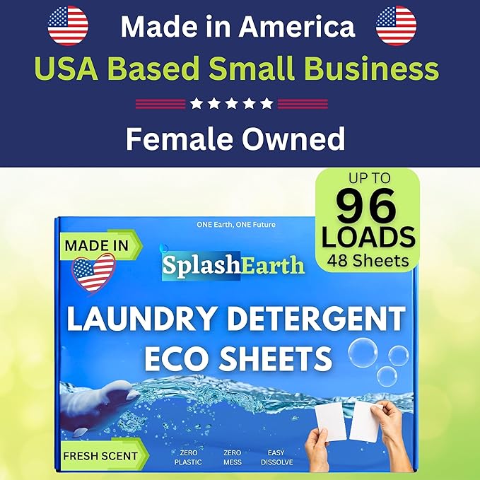 Laundry Detergent Sheets - Eco Friendly Hypoallergenic Laundry Sheets Detergent for Sensitive Skin Recycled Packaging Stain Fighting Natural Plant-Based Smell (up to 96 Loads)