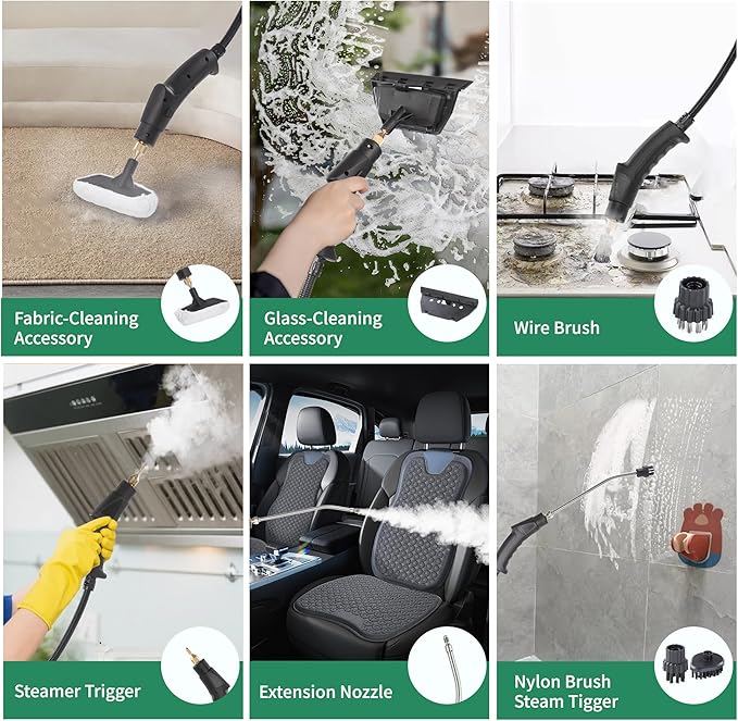 Portable Steam Cleaner 13 in 1 Multi-Function 1500W Freely Control Pressure Powerful Steamer for Cleaning 10-15s Heating 1.26 Quarts Tank Handheld Steam Cleaning Machine for Car Kitchen Bathroom