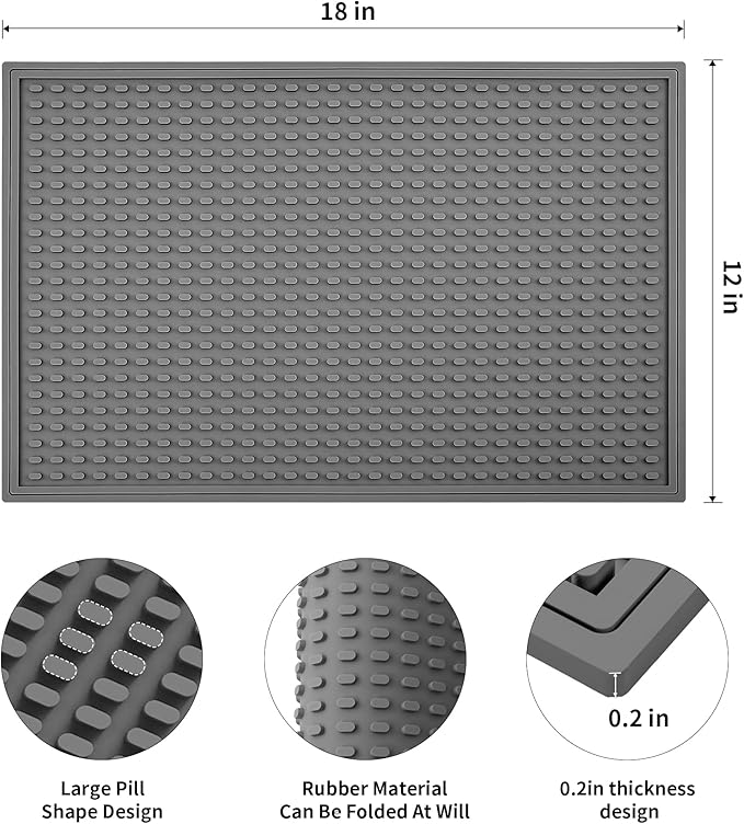 4 Pack Grey Rubber Bar Mat for Countertop -Grey 18 x 12 Large Bar Mats for Bartending Spill Mat for Home Kitchen &amp Bar Accessories Dish Drying Cocktail Service Mat