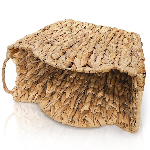Wicker Waste Basket Handwoven Trash Can with Built-in Handles Rattan Waste Bin for Bathroom Water Hyacinth Garbage Storage Container for Bedroom Office Laundry Utility Room