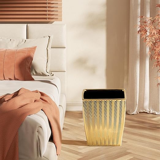 Bathroom Trash Can Stylish Garbage Container Bin for Living Room 1.32 Gallon/5 Liters Gold Small Trash Can Waste Basket for Bathroom Kitchen Office Bedroom-Room Decor