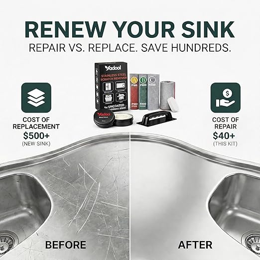 Stainless Steel Scratch Remover Kit for Sink Scratch Repair &amp Polish Non-Coated Stainless Steel Only Reduces Scratches Scuffs &amp Rust Restores Brushed Finish