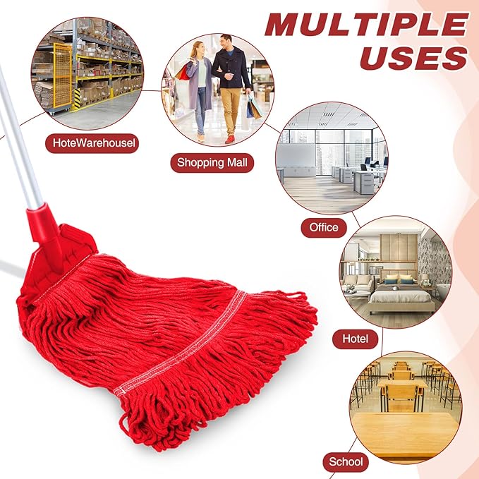 Nuogo 10 Pcs Commercial Mop Head Replacement Floor Cleaning Wet Heavy Duty Commercial Mop Refills General Cleaning(27.6 InchRed)