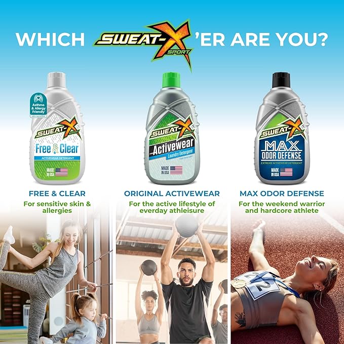 SWEAT X Original Activewear Laundry Detergent Liquid - Natural Washing Detergent for Activewear &amp Gym Clothes - Non Toxic Laundry Detergent for Sensitive Skin - Concentrated 45 Loads (1 Bottle)