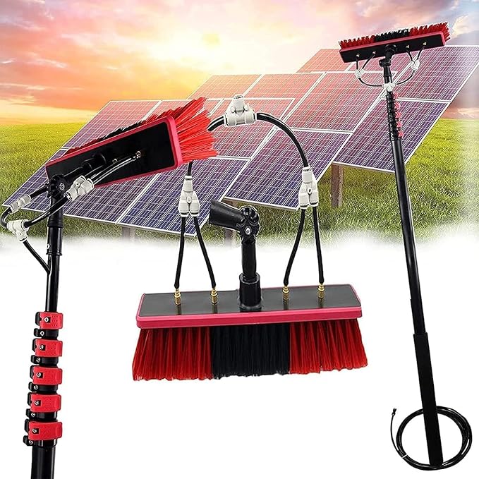 30FT Water Fed Pole Kit - Outdoor Window Cleaner &amp Solar Panel Cleaning System - High Reach Hose Spray Washer &amp Glass Cleaning Brush for Roofs &amp Photovoltaic Panels