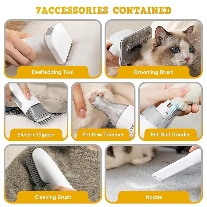 EVEAGE Dog Grooming Vacuum 13000Pa Strong Grooming 1.5L Large Capacity Dust Cup Low Noise Pet Hair Vacuum 7 Grooming Tools &amp 6 Nozzles for Cat &amp Dog Hair