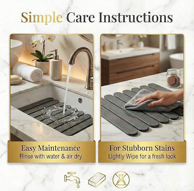 Super Absorbent Foldable Stone Drying Mat – Quick Dry Diatomaceous Earth Counter Mat for Kitchen &amp Bathroom Non-Slip Heat Resistant Dish Pad for Dishes Bottles &amp Cups 24” x 16”