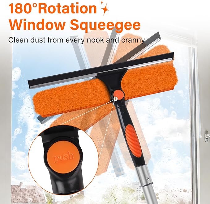 14 Window Squeegee with Extension Pole26FT Reach High Window Washers for High Outside WindowsProfessional Window Cleaning Tool Kit Include Replacement180°Rotatable Squeegee for Indoor/Outdoor
