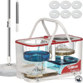 Gen 1 Large-Capacity Spin Mop and Bucket – for Big Homes &amp Deep Cleaning Days4-Chamber System Separates Dirty &amp Clean Water 2-GAL Heavy-Duty Design with Wheels &amp 6 Refill Mop Heads - Whi