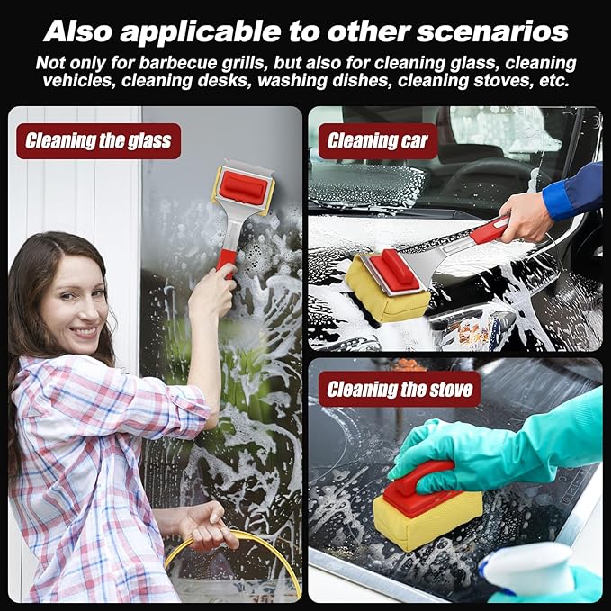 Grill Brush Bristle Free with 2 Cleaning Brush Heads Cleaning with Steam Technology Replaceable Brush Heads &amp Scraper Tool for Stainless-Steel Grates Grill Brush with Stainless Steel Spatula