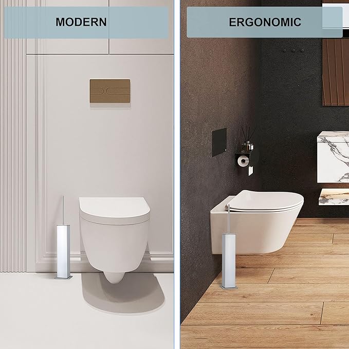 Chrome Toilet Brush and HolderToilet Bowl Brush with Extra Long Handle