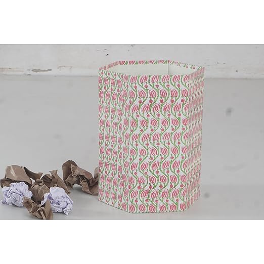 Floral Hand Block Printed 3.3 Gallon Decorative Waste Basket – Eco-Friendly Cardboard Trash Can Plastic-Free &amp Sustainable Perfect for Christmas and Housewarming Gifts (1 Pink Green LHARIYA)