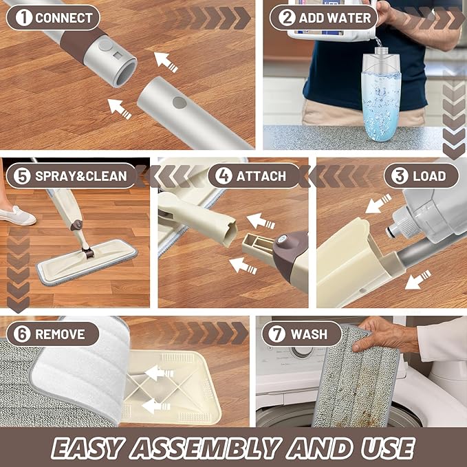 HOMTOYOU Wet Spray Mops with 10 Reusable Pads: Wet Mop for Hardwood Tile Wood Laminate Vinyl - Absorbs Pet Hair Dust