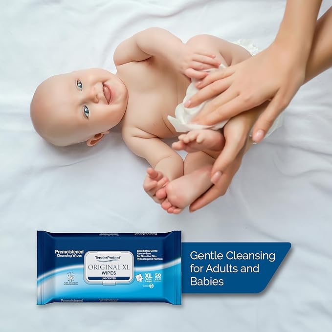 TenderProtect® Original XL Premium Adult Wipes (600 Ct) Extra-Large 9x12 Wet Wipes with Aloe Wash Cloths for Babies &amp Elderly Incontinence Hands &amp Body Cleaning