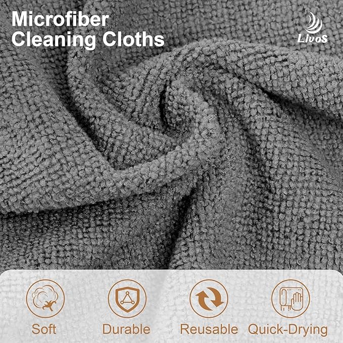 LIVOS Microfiber Cleaning Cloth Roll - 80 Pack Reusable Paper Towels Grey Tear Away Microfiber Towels for Cars Super Absorbent Lint Free Cleaning Rags for House Kitchen Window-11.5x11.5