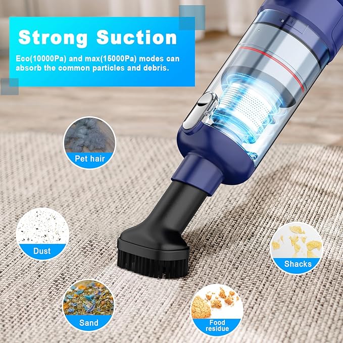 Handheld Vacuum Cordless - Car Vacuum Cleaner with Brushless Motor 15kPa Powerful Suction Vacuum with LED Light Type C Port 2 Fliters Portable Hand Vacuum for Home Pet and Car