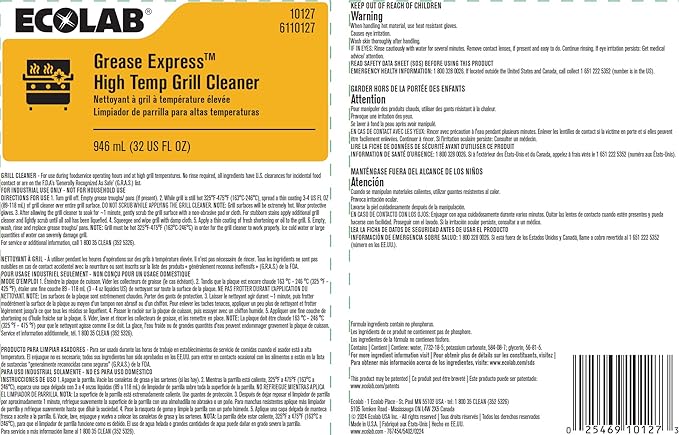 Ecolab Grease Express HighTemp Grill Cleaner 32oz 10127