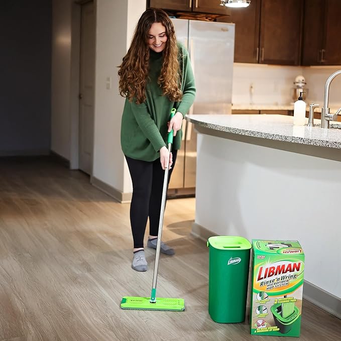 Libman Rinse 'n Wring Mop and Bucket System | Microfiber Floor Mop | Hardwood Floor Cleaner | Wet &amp Dry Mop | Clean &amp Dirty Water Chambers | Power Blades | 1 Total Microfiber Pad