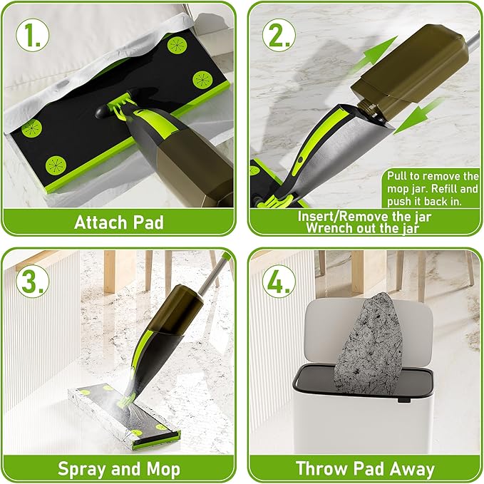 Spray Mop for Cleaning Spray Wet Dry Mops with 60 Dry Pads &amp 420ML Refillable Bottle Flat Mop for Hardwood Tile Laminate Vinyl and Marble Floors