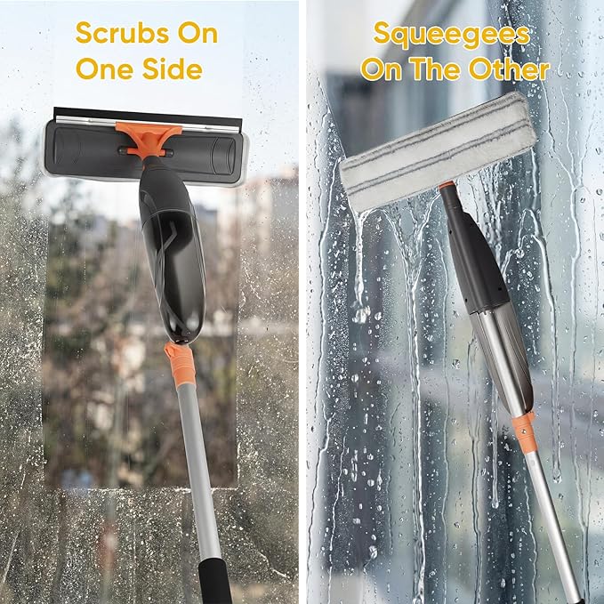 3-in-1 Upgraded Spray Mops for Floor &amp Window Cleaning with 3pcs Pads - Broom/ Mop/ Window Squeegee Wet Dry Microfiber Mop with 520ml Bottle for Kitchen Wood Floor Hardwood Ceramic Tile Dust Clea