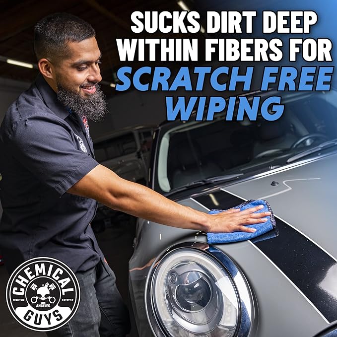 Chemical Guys Professional Grade Premium Microfiber Towels for Cars Blue 16 x 16 Ultra-Soft and Scratch-Free Car Detailing Cloths for Trucks Motorcycles and More - 12 Pack