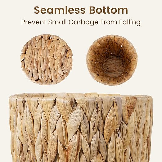 Fantasyon Wicker Trash Can Wicker Waste Basket Small Bathroom Trash Can Handwoven Boho Trash Basket Water Hyacinth Garbage Can for Bathroom Bedroom Office Living Room Kitchen 2 Gallon