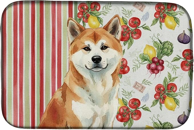Caroline's Treasures Red Akita Vegetables Dish Drying Mat Absorbent Dish Drying Mat Pad for Kitchen Counter Dish Drainer Mat for Countertop 14 x 21 Multicolor