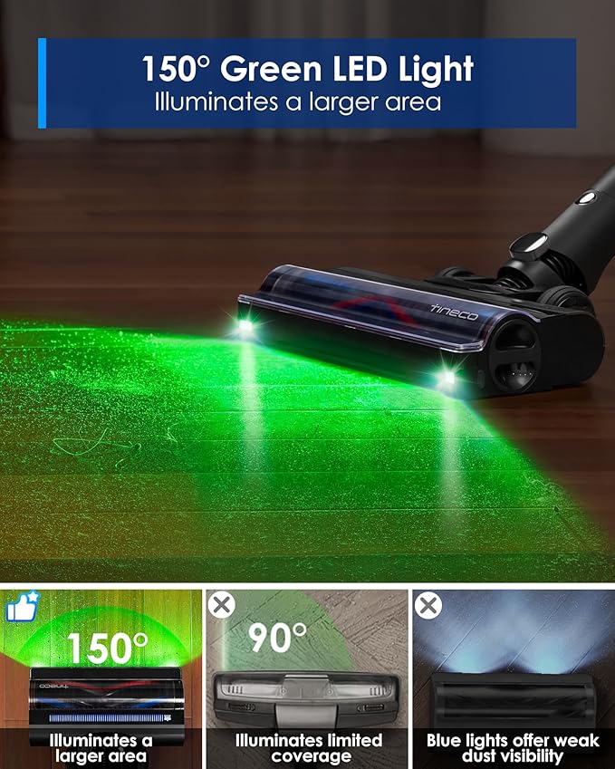 Tineco Pure ONE A90S Cordless Vacuum Cleaner 270AW Powerful Suction Up to 105min Runtime 3DSense Master Brush 150° Green LED Light Stick Vacuum Cleaner for Pet Hair Carpet &amp Hard Floor