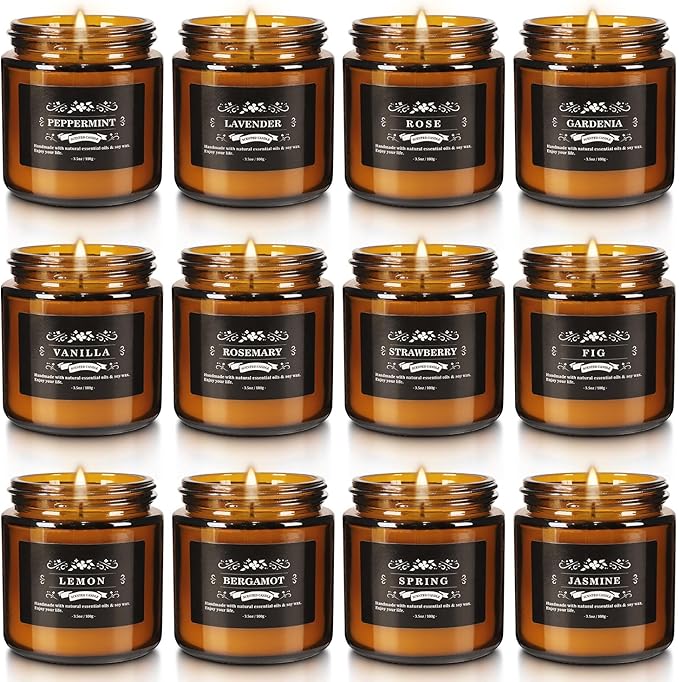 Scented Candle Set 12 Pack Candle for Home Scented Odor Eliminating Stress Relief Long Lasting Soy Wax Gift Set