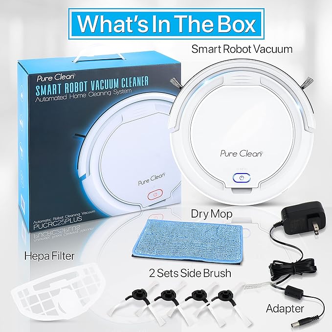 Smart Automatic Robotic Vacuum Cleaner - Slim Rechargeable Electric Automatic Robot Vacuum Cleaner w/ Self Programmed Navigation Anti-fall Sensors - (Carpet Hardwood Linoleum Tile) White