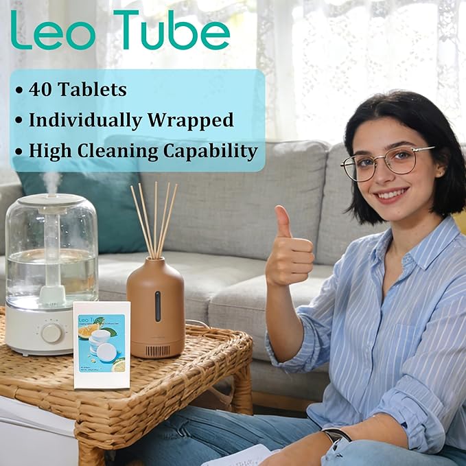 Humidifier Cleaner Tablets – Effortless Descaling Tablets for Humidifiers &amp Diffusers Remove Hard Water Stains &amp Essential Oil Residue Prevent Buildup for Extended Device Life(40-Pack)