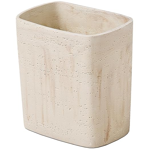 Polytree Natural Travertine Textures Bathroom Trash Can 1.8 Gallon(7 Liter) Small Kitchen Garbage CanLiving Room Bedroom Trash Can Decor Wastebasket for Home Office (Handmade of Resin)