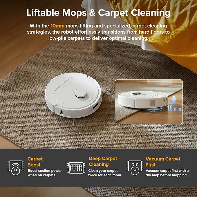 roborock Qrevo Series Robot Vacuum and Mop 8000Pa Suction Upgraded from Qrevo S Anti-Tangle Brush Smart Obstacle Avoidance Auto Mop Washing All-in-One Dock 200RPM Spinning Mops White(QV 35A)