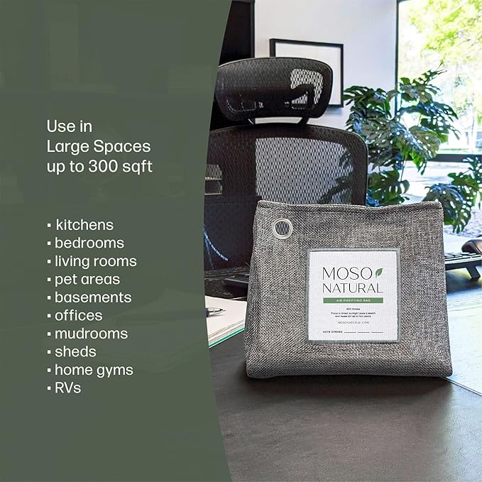 Moso Natural Air Purifying Bag 600g (3 Pack) Premium Bamboo Charcoal Odor Absorber | Pet Odor Eliminator for Home | Room Deodorizer for Large Spaces Bedroom Kitchen Basement | Charcoal Bags