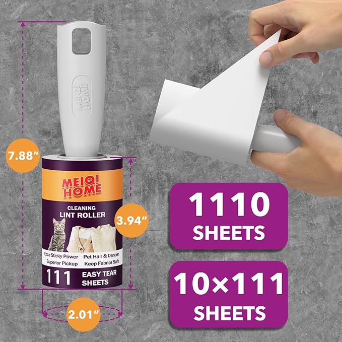 MEIQIHOME Lint Rollers for Pet Hair Extra Sticky 1110 Sheets Mega Value Set Lint Roller with 5 Upgraded Handles 10 Rollers Portable Pet Lint Roller for Clothes Furniture Dog &amp Cat Hair Removal