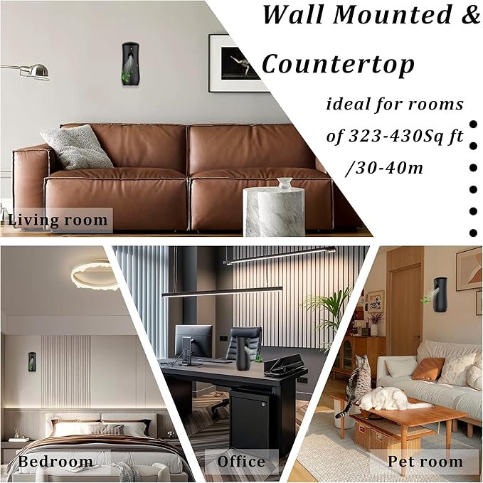 Automatic Air Freshener Spray Dispenser (6-Pack) Free Standing or Wall Mounted Adjustable Aromatherapy Machines for Home Indoor Bathrooms Offices Hotels and Commercial Places (Black001)