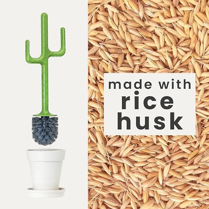 Vigar Cactus Toilet Brush Set Toilet Brush and Holder Set with Cactus-Shaped Handle Planter Base and Saucer for Bathroom Home Cleaning Essentials