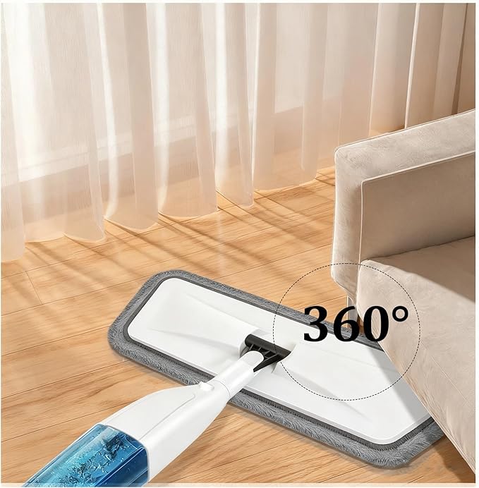 Large Household Spray Mop with Replaceable Microfiber Pad for Wet and Dry Cleaning Pads Rotating Broom(Mop with 4pc Cloth)