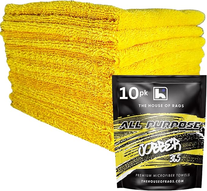 The Jobber 365 Microfiber Detailing Towels Exterior and Interior Use Premium Korean Quality 16x16 inches 365 GSM Yellow 10 Pack