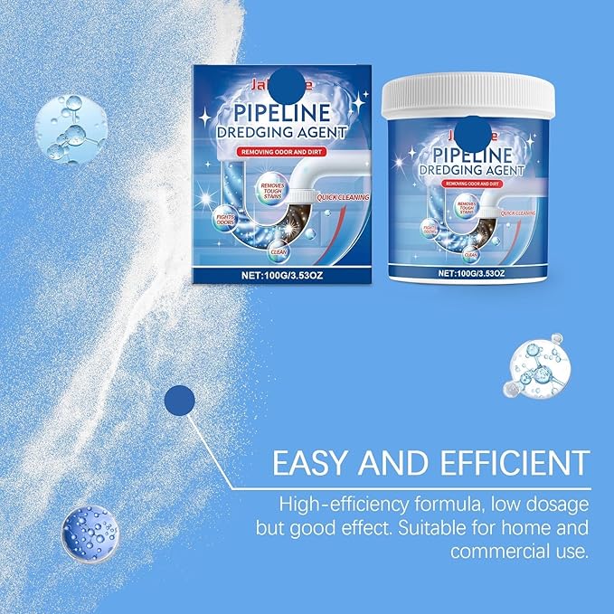 Drain Unclogging Powder - Fast Acting Pipe Cleaner Dissolves Blockages Removes Odors &amp Scales for All Drain Pipes(2PCS)