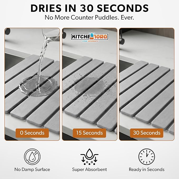Stone Drying Mat for Kitchen Counter - Super Absorbent 30sec Fast-Drying Diatomite Dish Mat Collapsible for Kitchen.