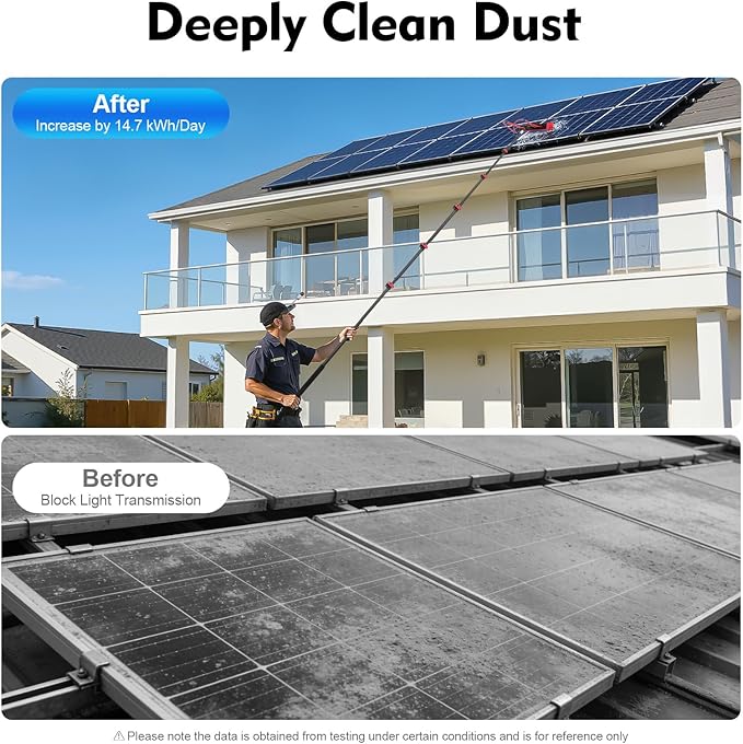 24FT Water Fed Pole Kit Telescopic Solar Panel Cleaning Brush with 210° Rotatable Head and 65.6FT Hose 6-Section Aluminum Alloy Extension Pole for Window Glass Ceiling Cleaning