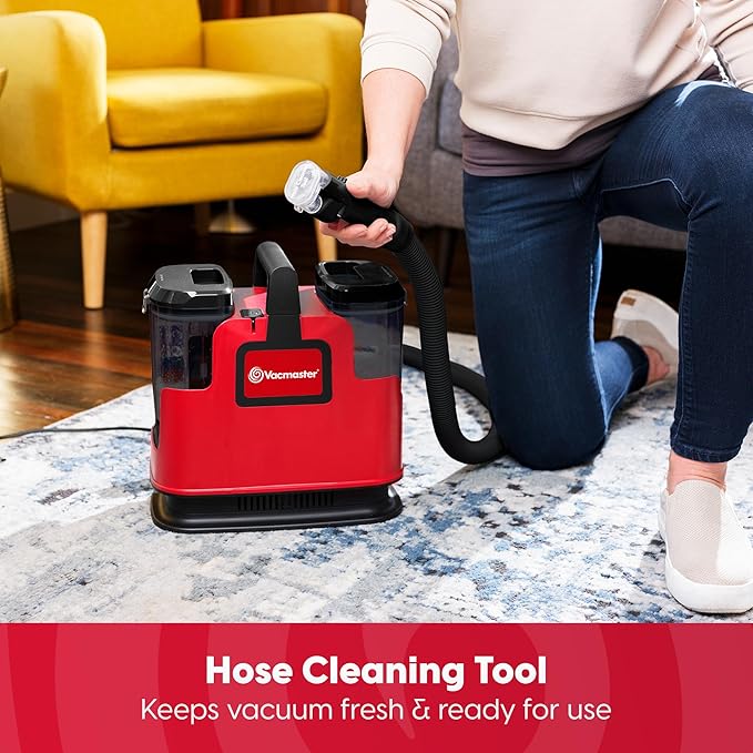 Vacmaster Portable Carpet Upholstery Cleaner with 15Kpa Suction Self-Cleaning Tool and 3.5 Tough Stain Tool Compact Stain &amp Odor Remover