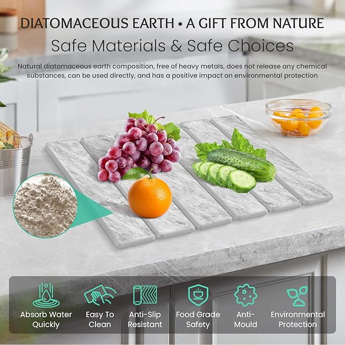 Stone Dish Drying Mat Collapsible Diatomaceous Earth Absorbent Mat Quick Dish Drying Pad Dish Rack Pad Match Any Counter to Multiple Usage for KitchenBathroom