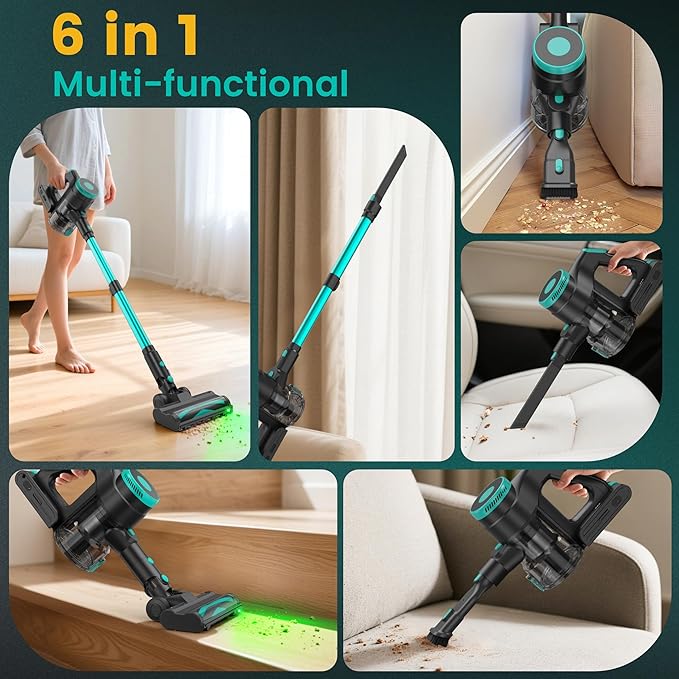 Zefiro Cordless Vacuum Cleaner45Mins Runtime Vacuum Cleaners for Home Anti-Tangle and 1.5L Dust Cup Lightweight Vacuum for Hardwood Floor Carpet Pet Hair